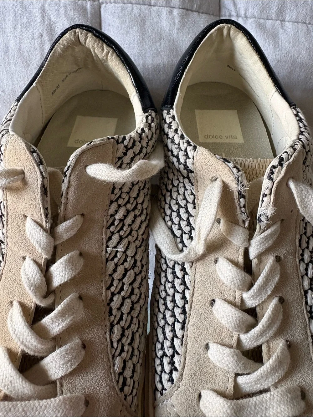 Dolce Vita Dolen Woven Platform Sneakers Black Ivory - Size 7.5